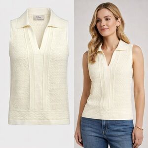Elie Tahari | Sleeveless Sweater Vest | Cream Ivory Knit Collared Top | XS